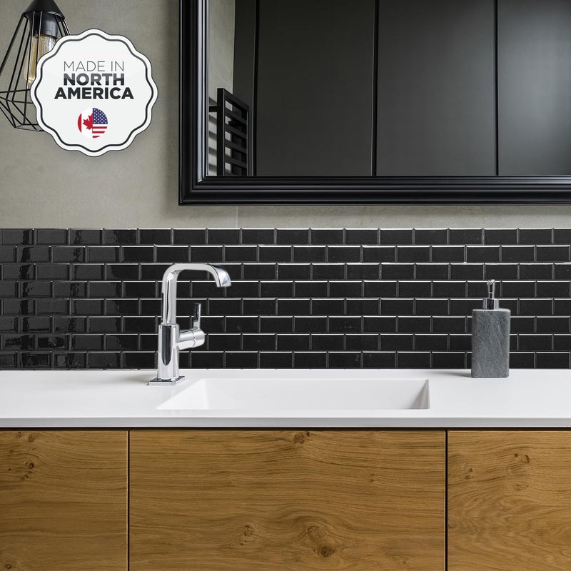 Smart Tiles Peel and Stick Backsplash - 10 Sheets of 10.95" x 9.70" - 3D Adhesive Peel and Stick Tile Backsplash for Kitchen, Bathroom, Wall Tile, Subway Nero - Image 2