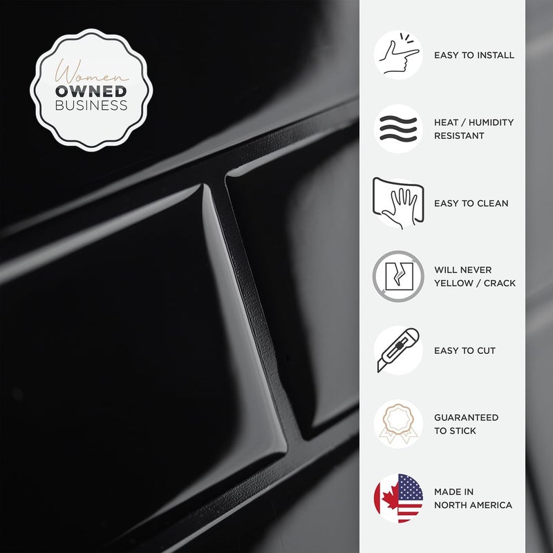 Smart Tiles Peel and Stick Backsplash - 10 Sheets of 10.95" x 9.70" - 3D Adhesive Peel and Stick Tile Backsplash for Kitchen, Bathroom, Wall Tile, Subway Nero - Image 4