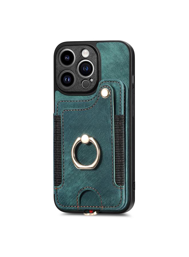 زبون جراب هاتف iPhone 11 Pro بتصميم ريترو مع حلقة ومحفظة متعددة البطاقات - Image 2