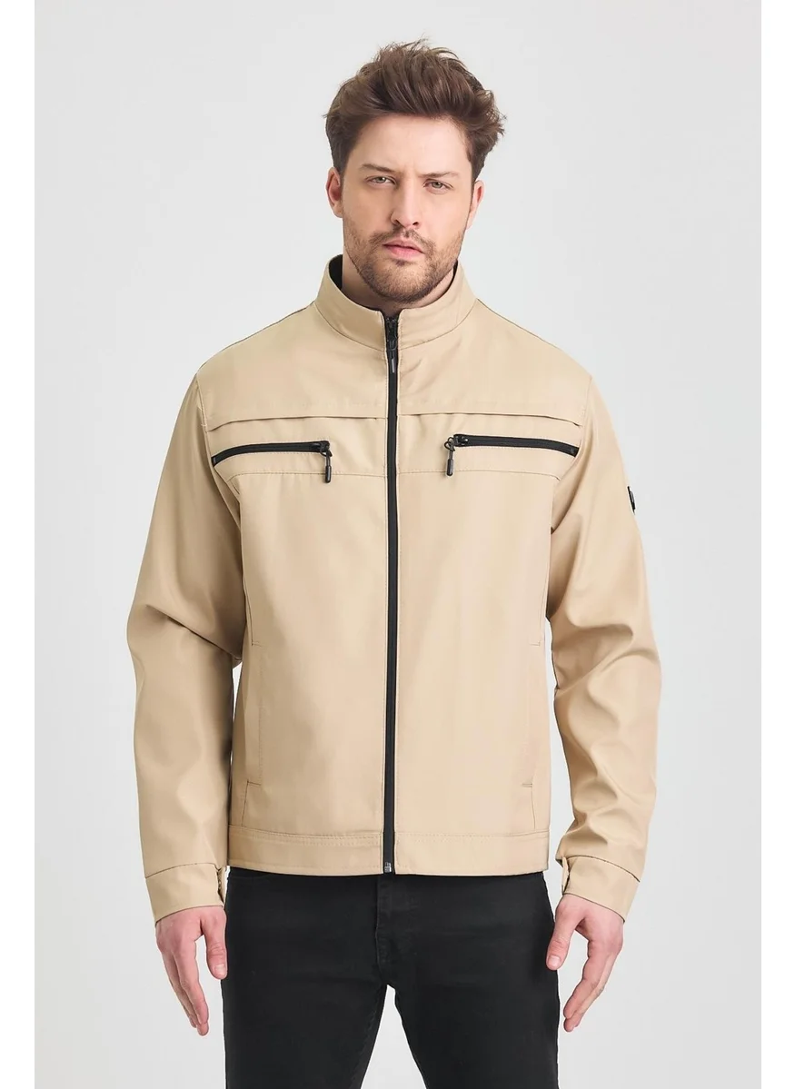 سيفيست Cream Men's Cotton Polyester Blend Double Chest Zippered Water and Windproof Seasonal & Summer Coat