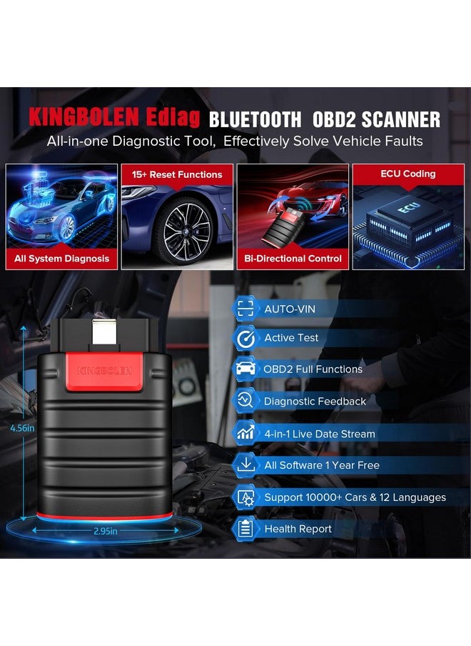 kingbolen KINGBOLEN Ediag All Systems Obd2 Scanner Bluetooth, Bidirectional OBDII Diagnostic Tool with ECU Coding, Active Test, 15+ Reset Functions, TPMS Reset for iPhone & Android, All Software 1 Year Free  - Image 4