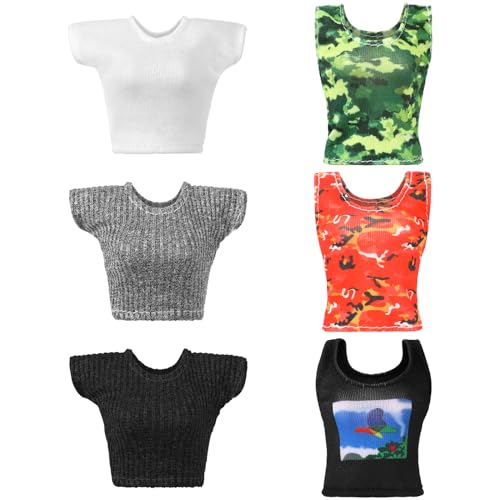 Bencailor 6 Pcs Doll Clothes for 118 Inch Doll Clothing Outfit Accessories Winter Coat Tops Swimwear T Shirt Dress Outfit Birthday GiftCool StyleCamouflage Color - Image 1