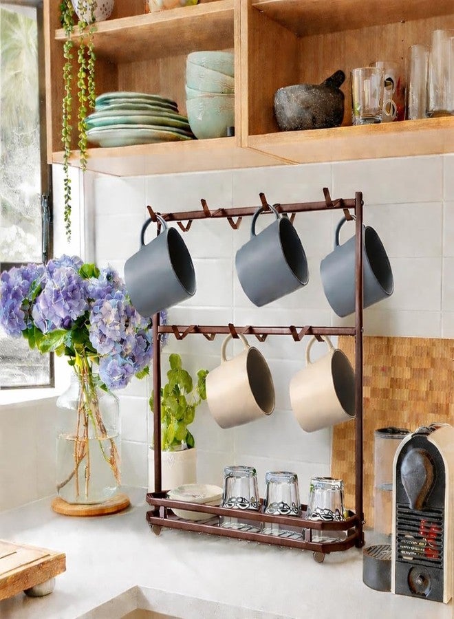 OGFC 57522 Large Coffee Mug Holder Stand Countertop for 14 Mugs, 2 Tier Counter Mug Display Storage, Metal Wire Tea Cup Holder for Coffee Station Kitchen Organizer, Not Included Mugs - Brown - Image 2