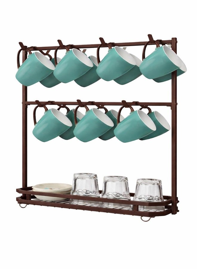 OGFC 57522 Large Coffee Mug Holder Stand Countertop for 14 Mugs, 2 Tier Counter Mug Display Storage, Metal Wire Tea Cup Holder for Coffee Station Kitchen Organizer, Not Included Mugs - Brown - Image 1