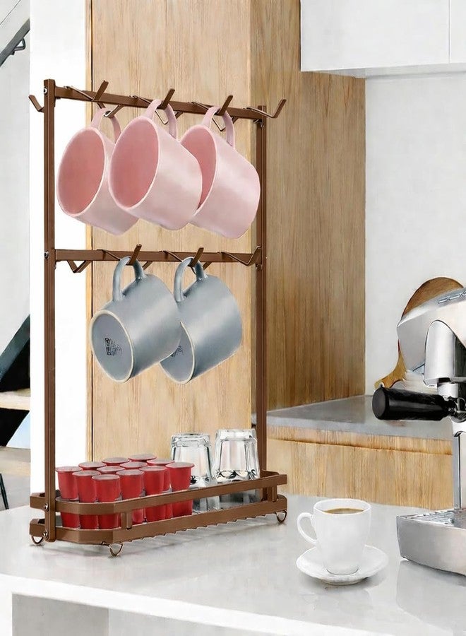 OGFC 57522 Large Coffee Mug Holder Stand Countertop for 14 Mugs, 2 Tier Counter Mug Display Storage, Metal Wire Tea Cup Holder for Coffee Station Kitchen Organizer, Not Included Mugs - Brown - Image 4