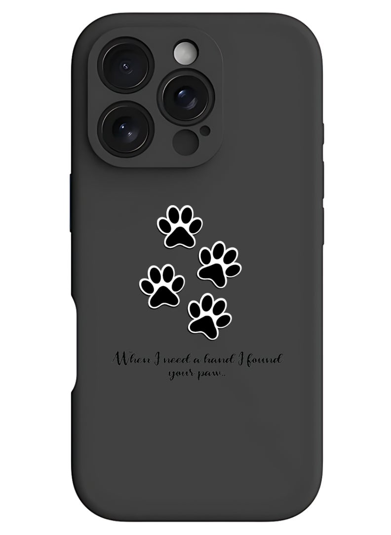 Theodor iPhone 16 Pro Black Protective Slim Fit Case Liquid Silicone Cover with Full Body Protection Anti-Scratch Shockproof Case For iPhone - paw print  - Image 1