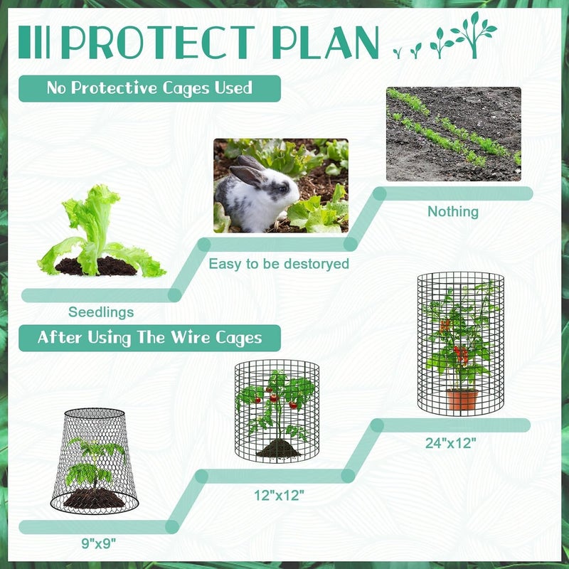 KASTWAVE 6 Packs 12"x12" Metal Wire Plant Protectors, Durable Garden Plant Cages with Stakes and Nylon Ties, Vegetable and Shrub Guard, Animal Pest Barrier, Mesh Plant Cloche for Outdoor Plant Protection - Image 5