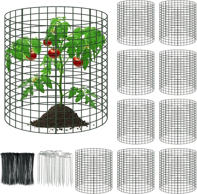 KASTWAVE 6 Packs 12"x12" Metal Wire Plant Protectors, Durable Garden Plant Cages with Stakes and Nylon Ties, Vegetable and Shrub Guard, Animal Pest Barrier, Mesh Plant Cloche for Outdoor Plant Protection - Image 1