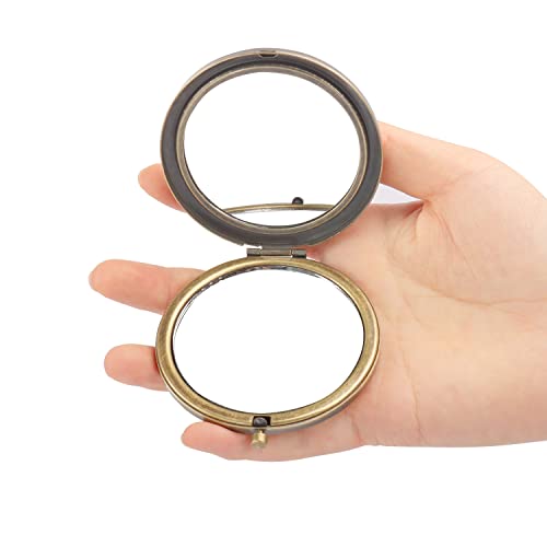 Rich Boxer 4 Pcs Vintage Foldable Mirror Metal Vanity Mirror Travel Mirror Makeup Mirror Pocket Mirror Double Sided Compact Cosmetic Mirror, Bronze, Random Style - Image 2