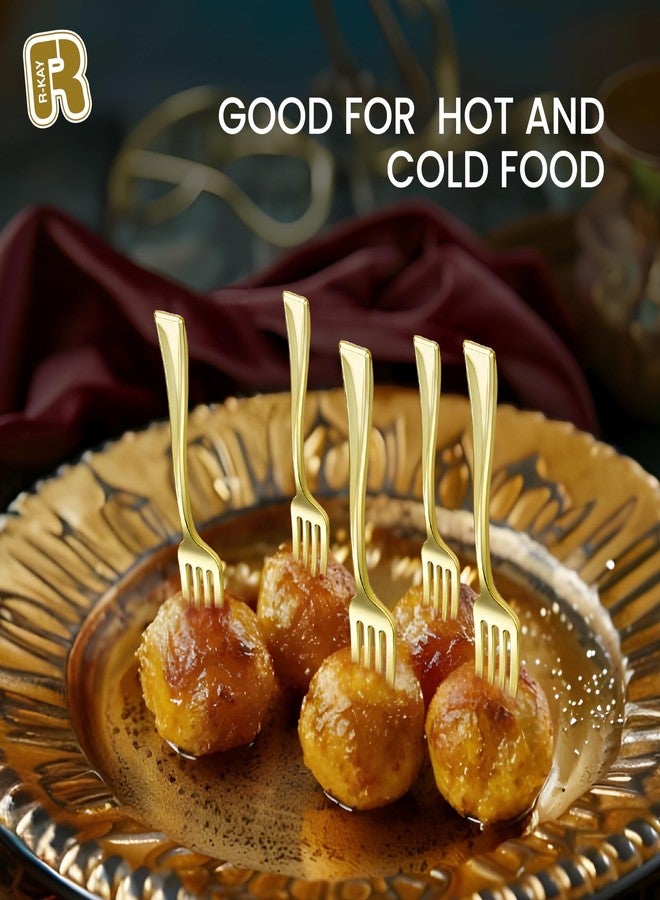 R-kay 100 Combo Pack 50 Gold Mini Forks And 50 Gold Mini Spoons 4 Inch Dessert Forks And Spoons - Heavy duty Mini Cutlery, Tastings, Cocktails, Dessert Cups. - Image 4
