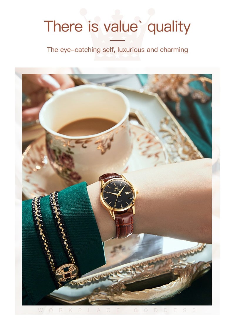 OLEVS Watches for Women Quartz Analog Water Resistant Leather Watch 6898 - Image 4