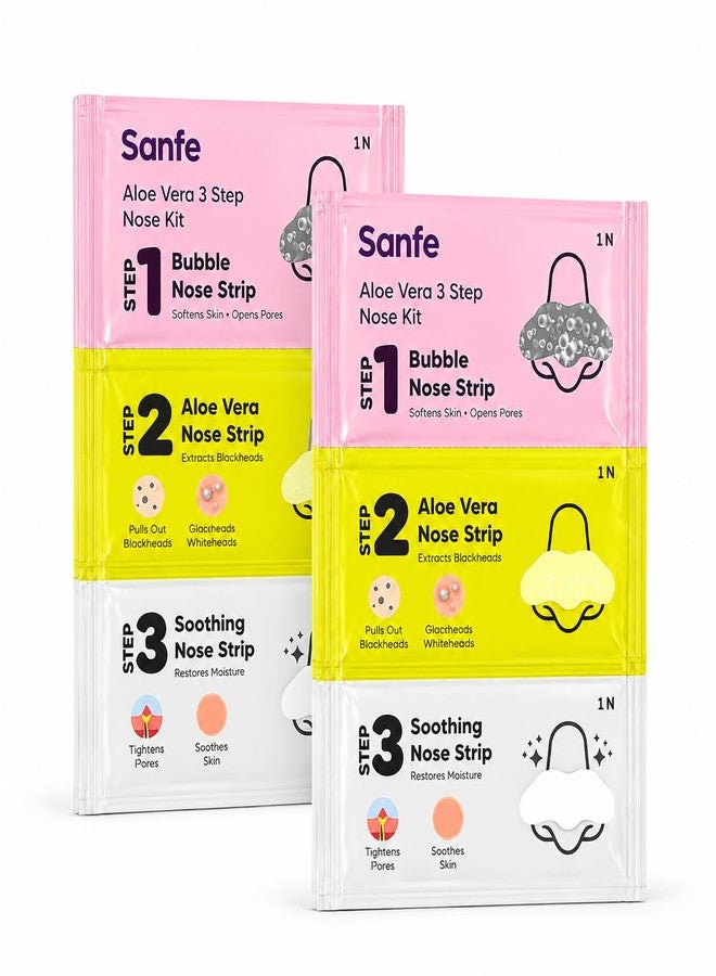 Sanfe Aloe Vera 3 Step Nose Kit | 3 Units | Nose Strips for Blackhead Removal Routine | Deep Cleansing Pore Cleaning Strips for Oily Skin Care | At Home Cleansing Kit | Peel-Off Mask Style (Pack of 2) - Image 1