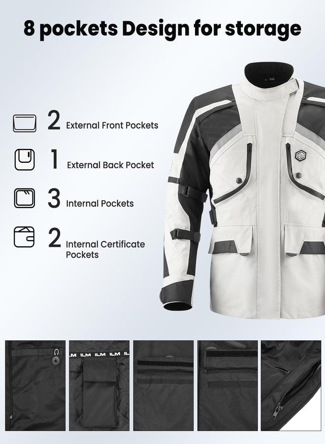 ILM Motorcycle Jacket Adventure Mens Riding Armored Airflow Dirt Bike Touring Waterproof Clothing All Season Model RL01, Grey, L - Image 5