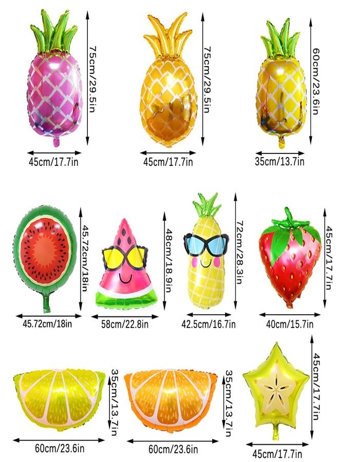 LZYMSZ 10PCS Fruit Mylar Balloons, Helium Foil Hawaii Party Balloons, 10 Styles Colorful Balloons Pineapple Watermelon Strawberry Lemon Orange for Beach Party Wedding Birthday Baby Shower Decoration - Image 3