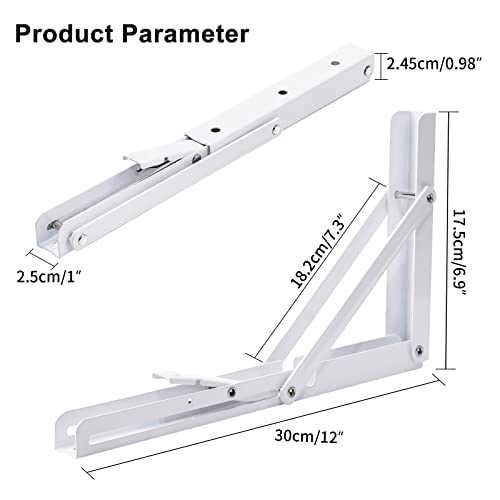 YUMORE Folding Shelf Bracket Heavy Duty, 12 Inch White Collapsible Shelf Bracket, DIY L Bracket for Workbench Folding Table Hinge, Max Load: 330lbs, 2 Pack - Image 2
