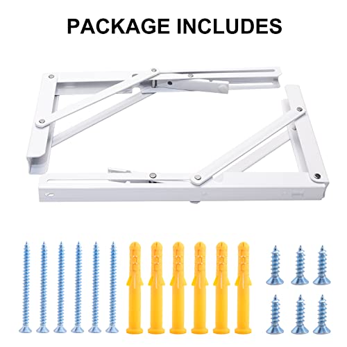 YUMORE Folding Shelf Bracket Heavy Duty, 12 Inch White Collapsible Shelf Bracket, DIY L Bracket for Workbench Folding Table Hinge, Max Load: 330lbs, 2 Pack - Image 5