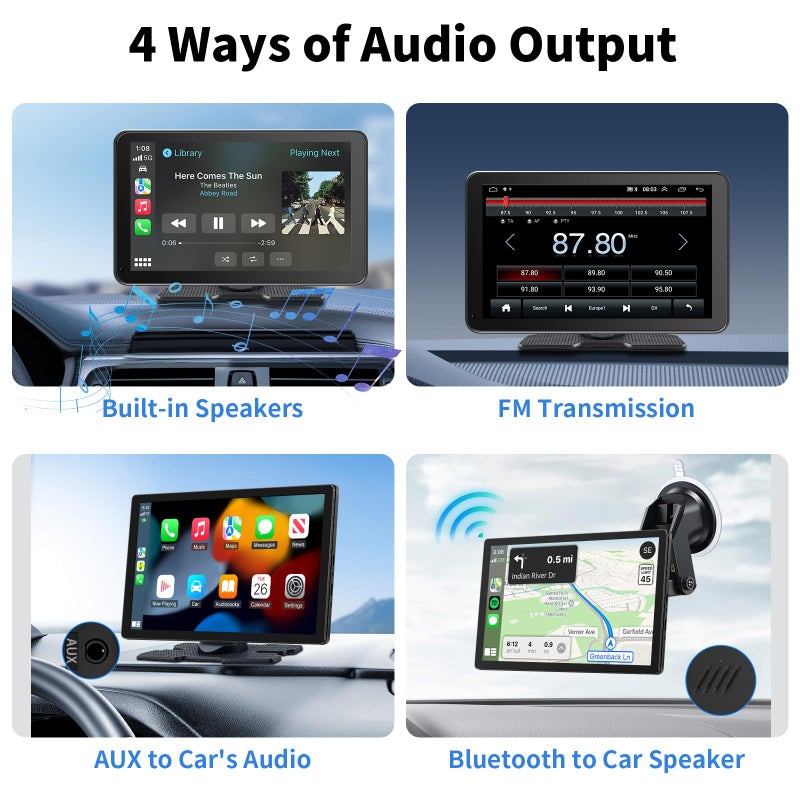 GTVFS CarPlay Screen for Car, 9'' Wireless CarPlay & Android Auto - Smart Portable Touchscreen with Bluetooth/FM, Mirror Link, Voice Control, GPS Navigation, Hands-Free Calling, Plug & Play Car Play Screen - Image 5
