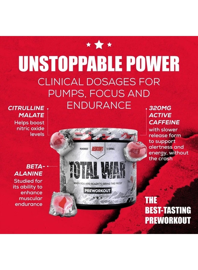 REDCON1 مسحوق ما قبل التمرين توتال وور - تعزيز التحمل، اليقظة، زيادة ضخ السيترولين ماليت وبيتا ألانين - سريع المفعول، يحتوي على الكافيين، ما قبل التمرين للرجال والنساء (داكن الجليد، 15 حصة) - Image 5