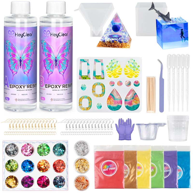 HeyClear Epoxy Resin Kit with Molds for Beginners, 16 oz Super Clear and Hard Resina Complete Craft Supplies Set for Starters Casting Arts Crafts for Adults, Jewelry Making, DIY Creation Gifts - Image 1