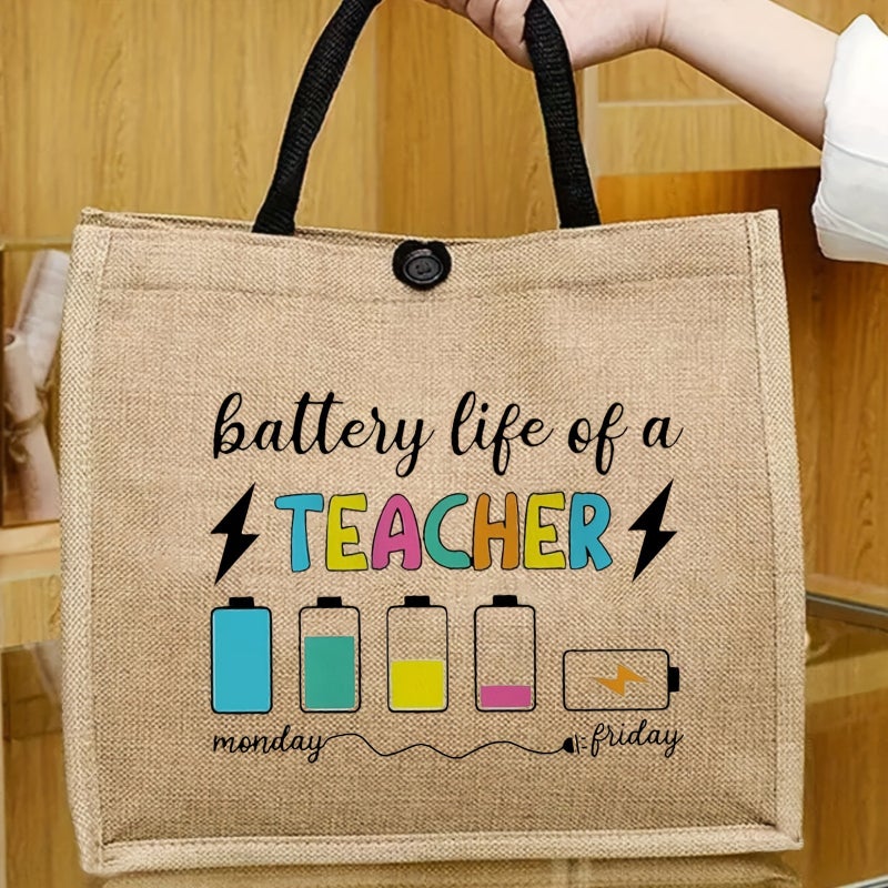 Teacher Printed Letter Snetic Bag Durable Womens Casual Tote Bag Student Work Commuter Linen Bag Shopping Bag 01 - Image 3