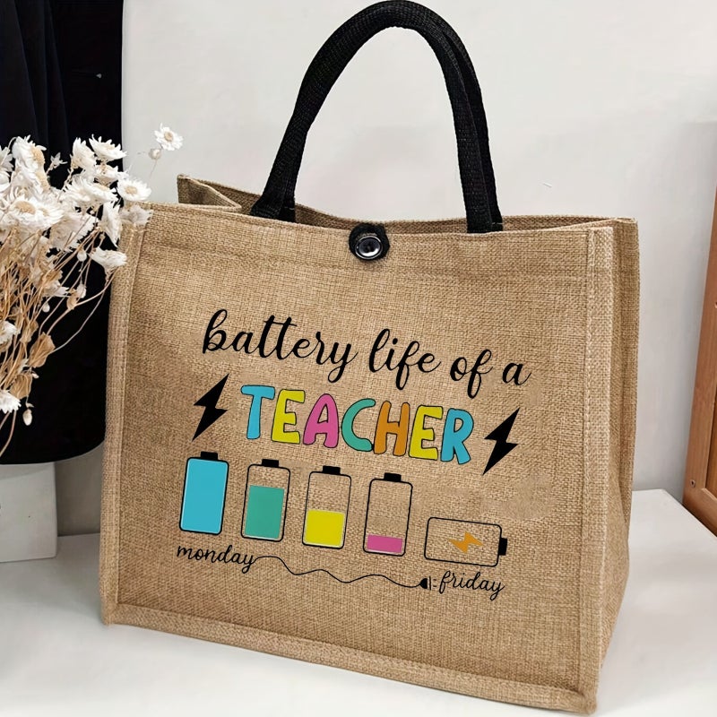 Teacher Printed Letter Snetic Bag Durable Womens Casual Tote Bag Student Work Commuter Linen Bag Shopping Bag 01 - Image 2