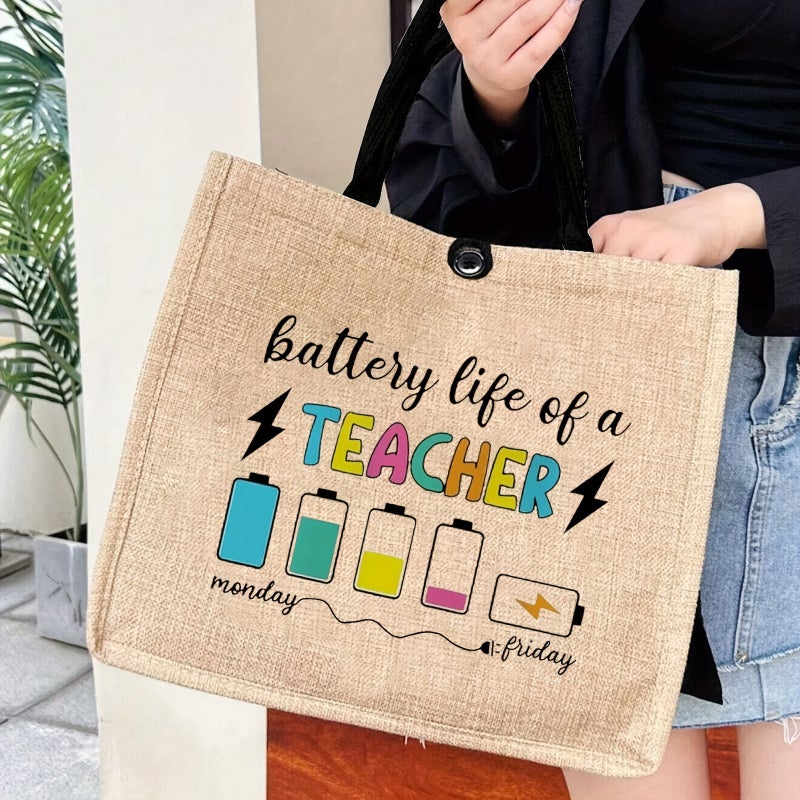 Teacher Printed Letter Snetic Bag Durable Womens Casual Tote Bag Student Work Commuter Linen Bag Shopping Bag 01 - Image 4