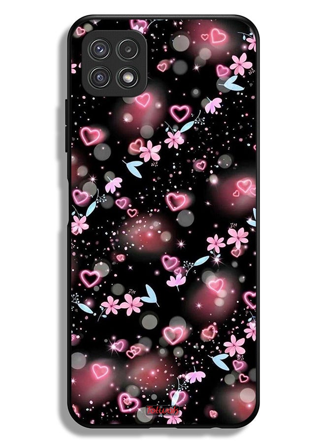Tolwak غطاء حماية لهاتف سامسونج جالاكسي A22 5G مزين بقلوب صغيرة وزهور - Image 1