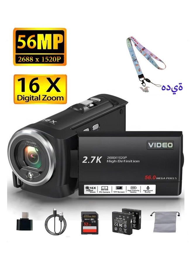 Digisand Portable 2.7K 56MP Digital Camera | 16x Zoom + Dual Batteries + LED Lighting | Versatile for YouTube Live Streaming / Traveling / Meetings - Image 1