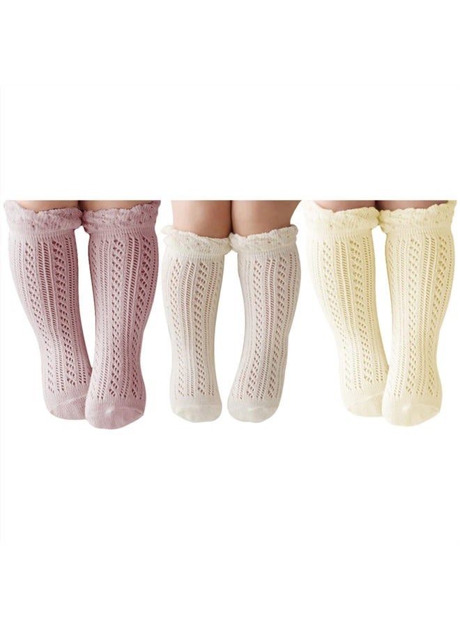 ACTLATI 3 Pairs Baby Girls Boys Knee High Socks Cotton Newborn Knit Stockings for 0-24 Months Infants Toddlers - Image 1