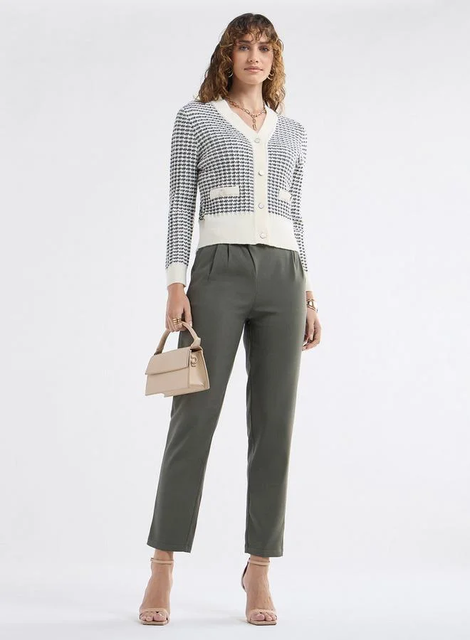 Splash FAV Solid Pleated Regular Fit Trousers with Metallic Accent