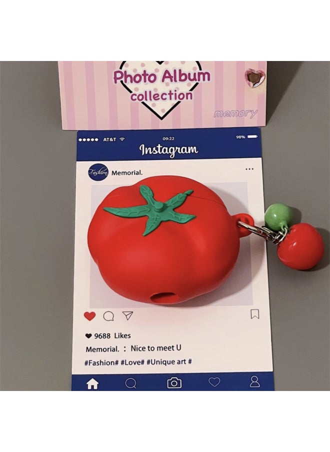 Generic Ins Small Tomato Earphone Set For Airpods4/2 Generation For Apple Wireless Bluetooth Protective Case Pro2/3 Cute-Color:Tomato + Small Pendant-Applicable Models:airpods 4  - Image 3