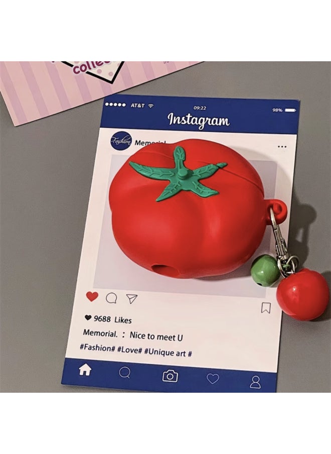 Generic Ins Small Tomato Earphone Set For Airpods4/2 Generation For Apple Wireless Bluetooth Protective Case Pro2/3 Cute-Color:Tomato + Small Pendant-Applicable Models:airpods 4  - Image 2