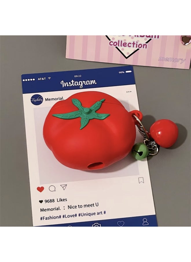 Generic Ins Small Tomato Earphone Set For Airpods4/2 Generation For Apple Wireless Bluetooth Protective Case Pro2/3 Cute-Color:Tomato + Small Pendant-Applicable Models:airpods 4  - Image 1