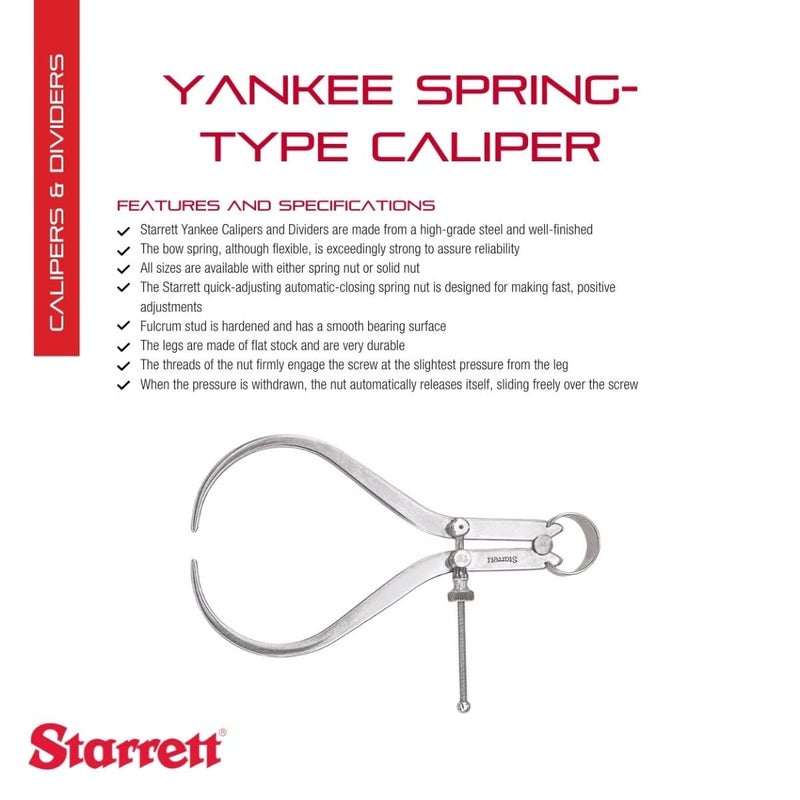 Starrett Starrett Yankee SpringType Caliper with Hardened Fulcrum Stud Bow Spring and Quick Adjusting Spring Nut  6 Size and Capacity Spring Joint Type  79A6  - Image 2