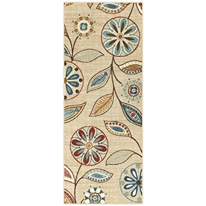 Maples Rugs Reggie Floral Runner Rug Made in USA Washable, Non Slip Indoor Carpet for Kitchen, Hallway, and Laundry Room, 2' x 5', Beige - Image 4