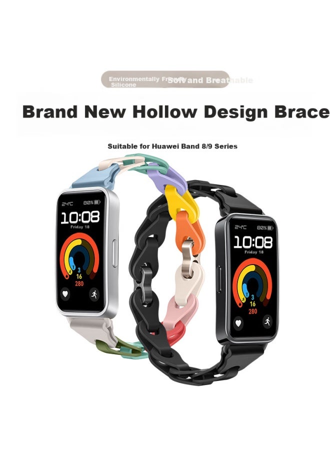 Wei Qiantu Weiqiantu Compatible With Huawei Band 9/8 Strap, Fashionable Hollow Silicone Wristband, Smart Watch Band For Men And Women, Chain Buckle Strap, White (Light Gold Buckle) - Image 4