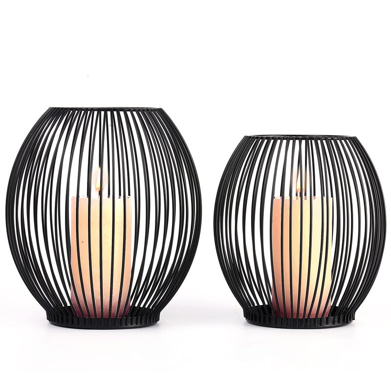 OLEEK Outdoor Candle Holder Decor Set  Black Candle Holder  Candles Holders for Table Centerpiece  Hurricane Candles Holder for Pillar Candles Cage Candle Holders Black Wire Decorative