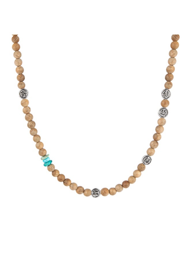 Minza “Fuji” Men’s Necklace, 925 Sterling Silver Coin Pendants with Sandalwood & Turquoise Stones, Adjustable Handmade Necklace for Men, Jewelry for Casual & Everyday Wear. - Image 1
