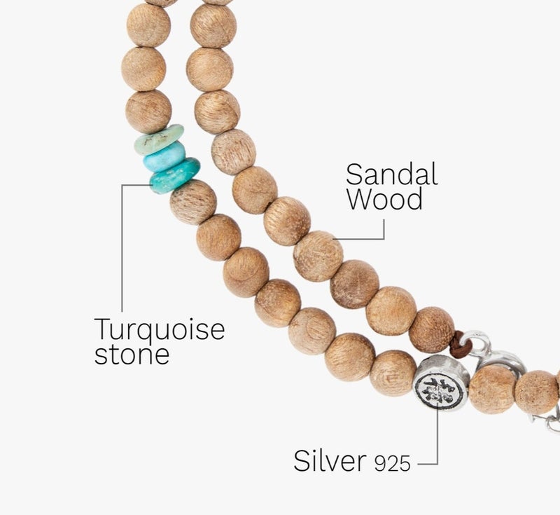 Minza “Fuji” Men’s Necklace, 925 Sterling Silver Coin Pendants with Sandalwood & Turquoise Stones, Adjustable Handmade Necklace for Men, Jewelry for Casual & Everyday Wear. - Image 2