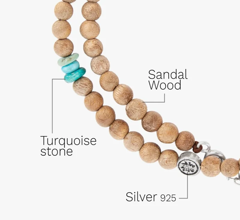 Minza  Minza “Fuji” Men’s Necklace, 925 Sterling Silver Coin Pendants with Sandalwood & Turquoise Stones, Adjustable Handmade Necklace for Men, Jewelry for Casual & Everyday Wear.  | Best Price UAE