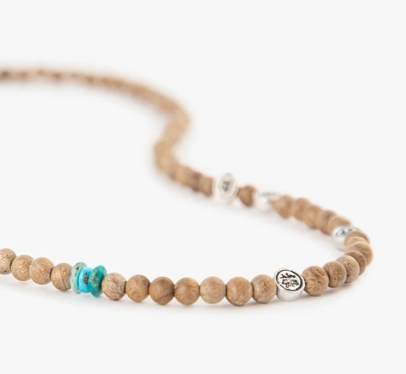 Minza  Minza “Fuji” Men’s Necklace, 925 Sterling Silver Coin Pendants with Sandalwood & Turquoise Stones, Adjustable Handmade Necklace for Men, Jewelry for Casual & Everyday Wear.  | Best Price UAE