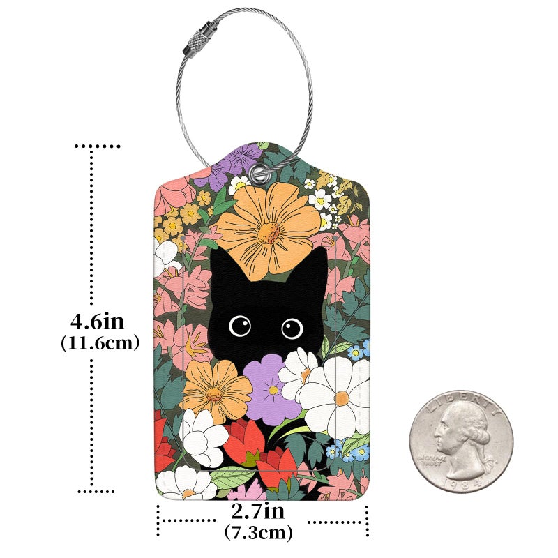 Anikathy 2 Pcs Luggage Tags for Suitcases, PU Leather Cruise Ship Luggage Tags with Privacy Cover Label Address Card and Durable Metal Ring Suitable for Men Women Handbags Backpacks,Flower Bushes and Cats - Image 3