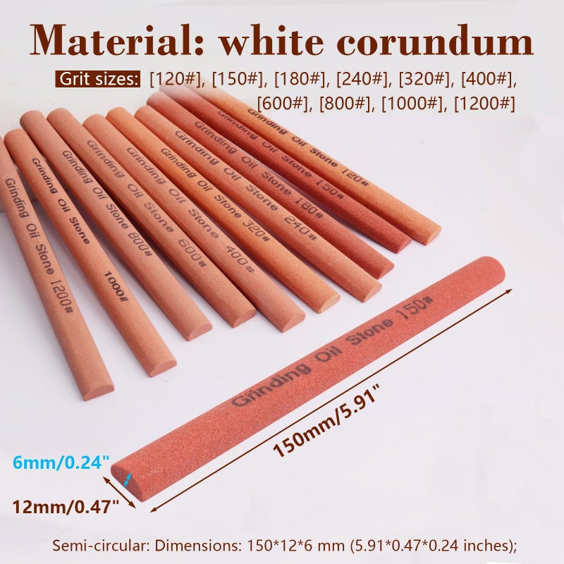 CBRIGHT 10pcs Sharpening Stone Set-10 Grit Semi Cylindrical Assorted Sizes Whetstone Sharpener Polishing Honing Stone Kit 80# 120# 180# 240# 320# 400# 600# 800# 1000# 1200#(5.91x0.47x0.24inch) - Image 2