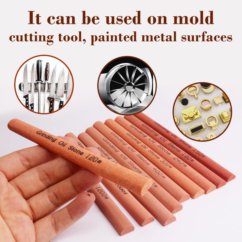 CBRIGHT 10pcs Sharpening Stone Set-10 Grit Semi Cylindrical Assorted Sizes Whetstone Sharpener Polishing Honing Stone Kit 80# 120# 180# 240# 320# 400# 600# 800# 1000# 1200#(5.91x0.47x0.24inch) - Image 3