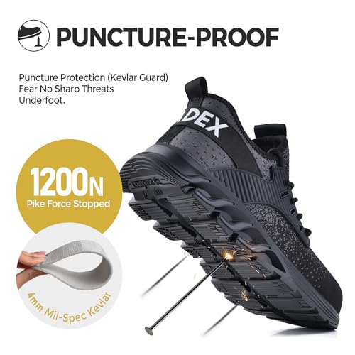 SUADEX Steel Toe Sneakers for Men Women Indestructible Work Safety Shoes Lightweight Comfortable Slip Resistant Composite Toe Black - Image 5