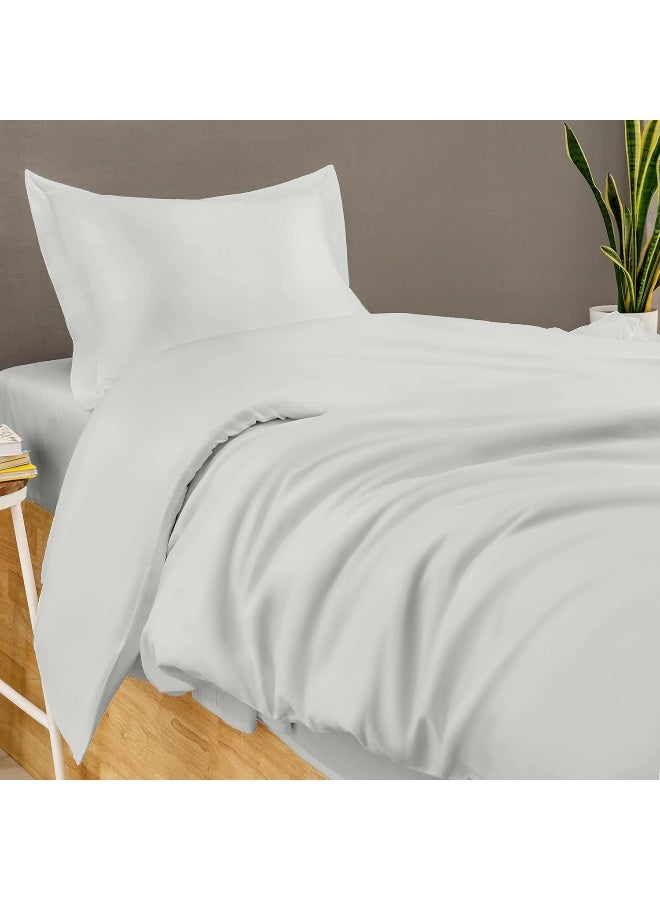 Threadmill Home Linen 100% Cotton Duvet Cover, Twin Size 2 Piece Set with 1 Pillow Sham, Lightweight & Breathable, Classic Solid Light Grey Duvet Cover Set - Image 1