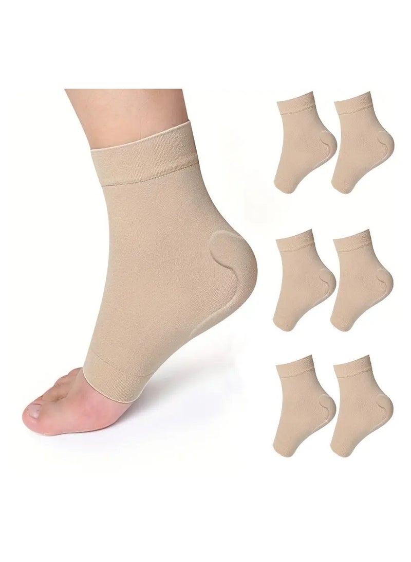 Generic 3 Pairs Heel Protector Heel Gel Sleeve Heel CompressionGel Sleeve Tendon Heel Protector Compression Padded SleeveSocks for Ankle Swelling, Achilles Tendonitis, Plantar Fasciitis,Light Brown  - Image 1