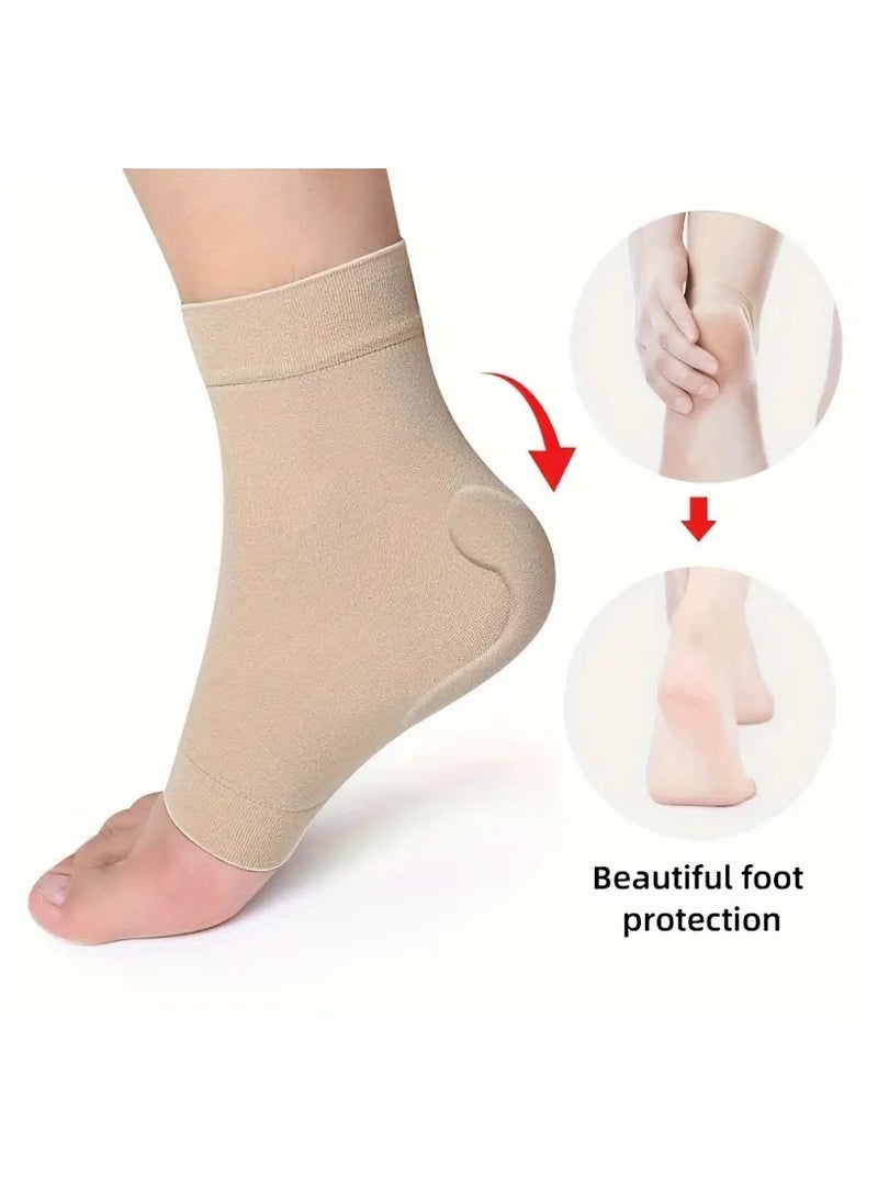 Generic 3 Pairs Heel Protector Heel Gel Sleeve Heel CompressionGel Sleeve Tendon Heel Protector Compression Padded SleeveSocks for Ankle Swelling, Achilles Tendonitis, Plantar Fasciitis,Light Brown  - Image 2