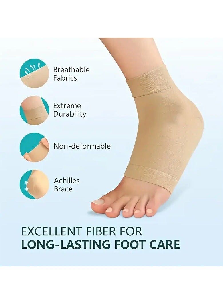Generic 3 Pairs Heel Protector Heel Gel Sleeve Heel CompressionGel Sleeve Tendon Heel Protector Compression Padded SleeveSocks for Ankle Swelling, Achilles Tendonitis, Plantar Fasciitis,Light Brown  - Image 3