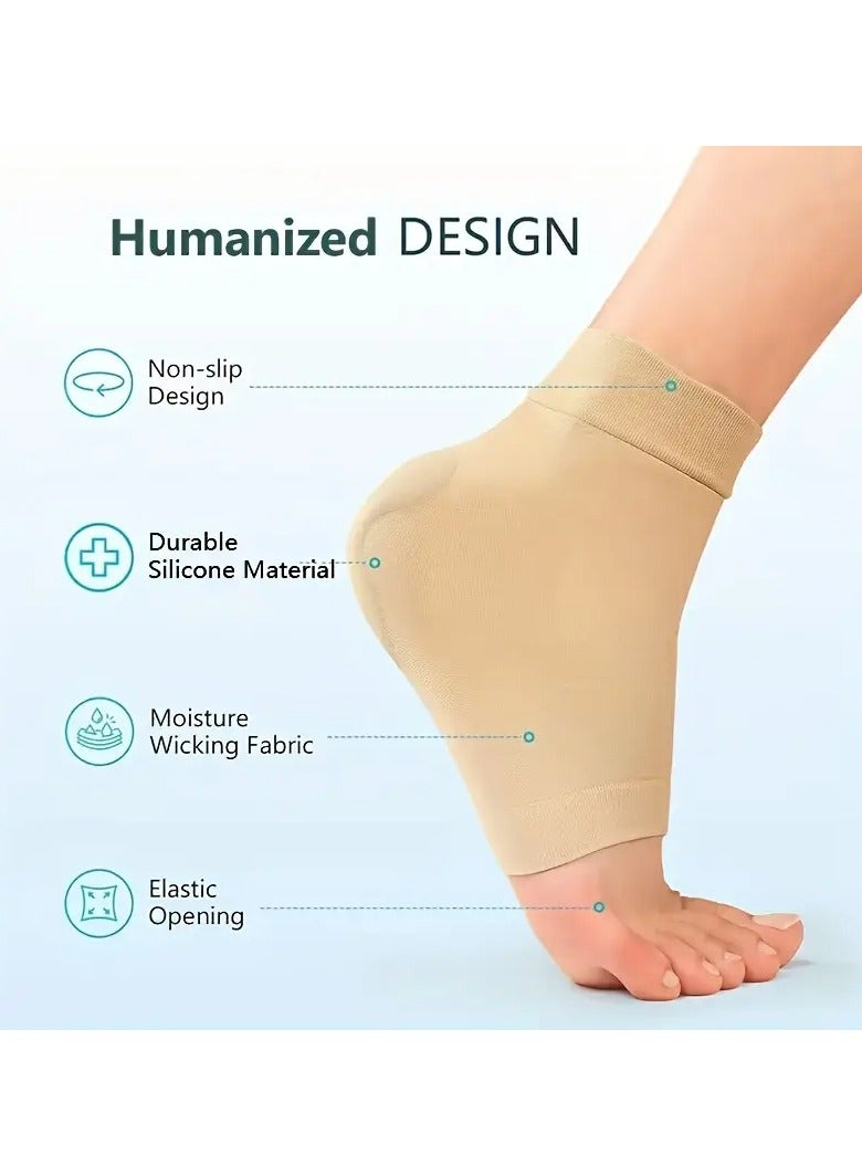 Generic 3 Pairs Heel Protector Heel Gel Sleeve Heel CompressionGel Sleeve Tendon Heel Protector Compression Padded SleeveSocks for Ankle Swelling, Achilles Tendonitis, Plantar Fasciitis,Light Brown  - Image 4